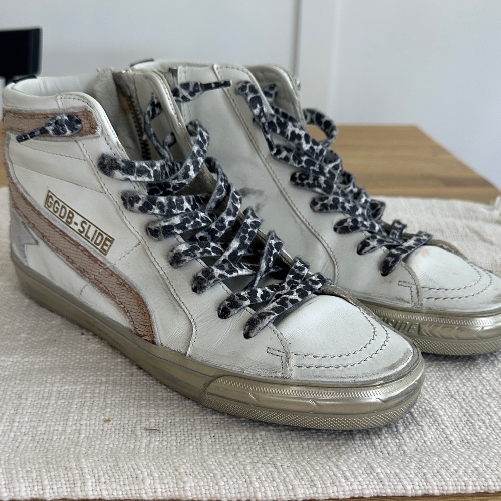 GGDB Slide High-Top Sneakers with Leopard Laces